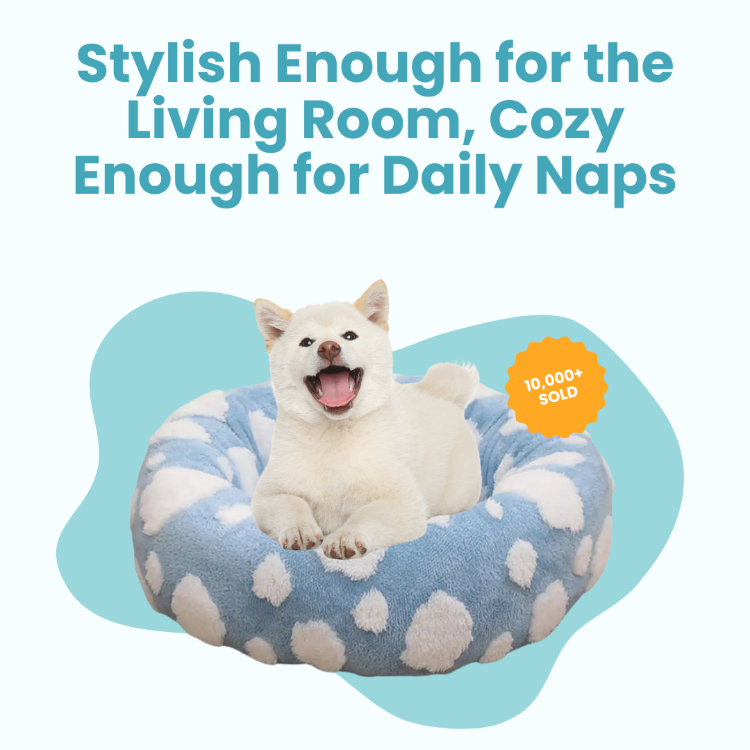 Luxury Round Calming Donut Pet Bed – Plush Washable Cat & Dog Bed with Cute Prints