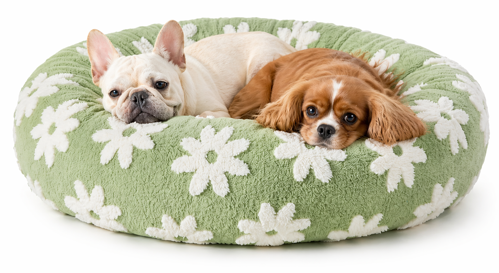 Luxury Round Calming Donut Pet Bed – Plush Washable Cat & Dog Bed with Cute Prints