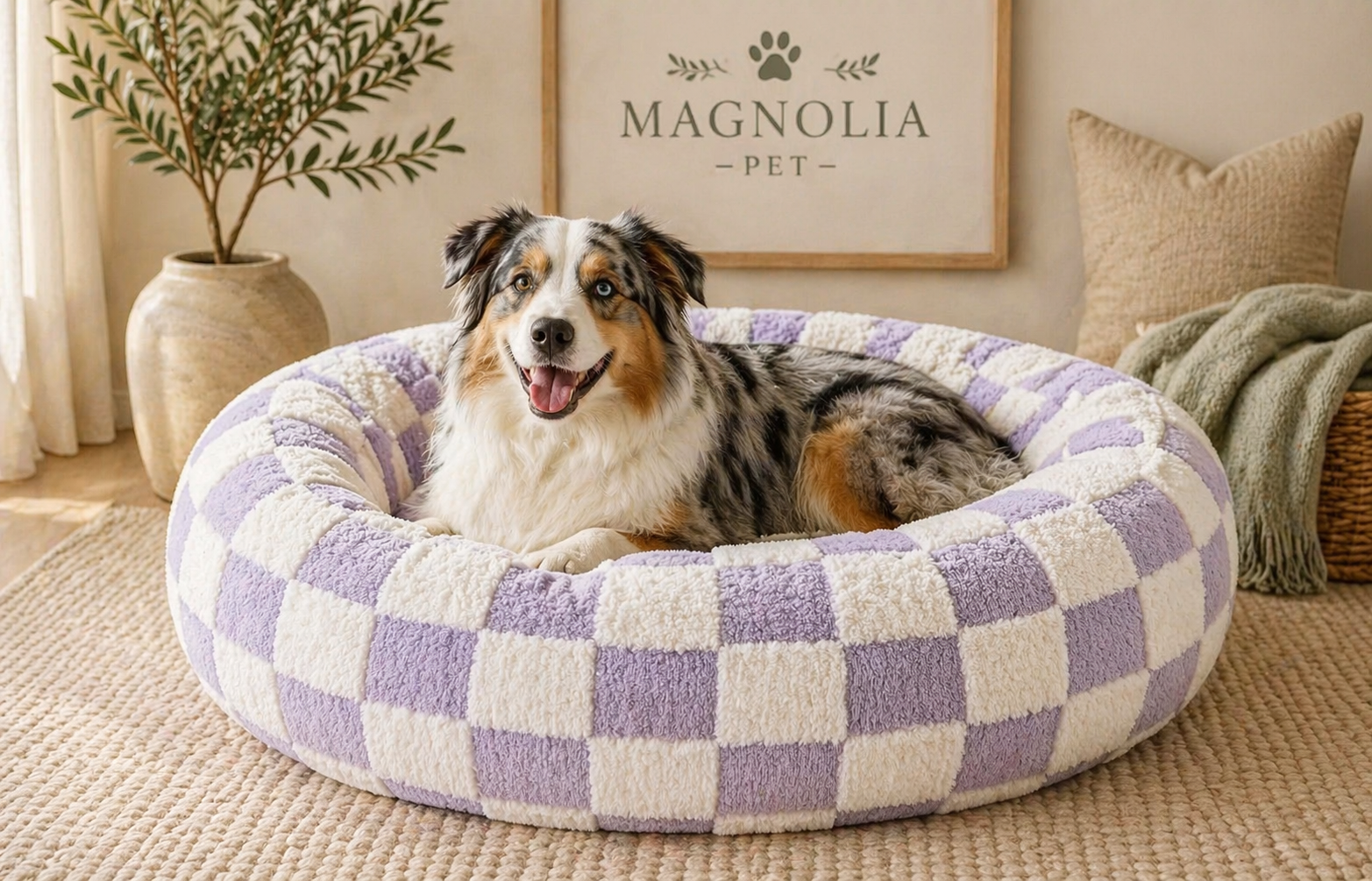 Luxury Round Calming Donut Pet Bed – Plush Washable Cat & Dog Bed with Cute Prints