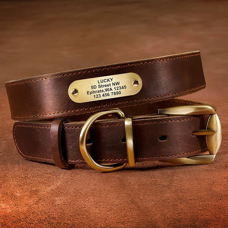 Personalized Real Leather Dog Collar & Leash Sets
