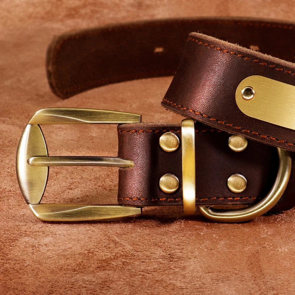 Personalized Real Leather Dog Collar & Leash Sets