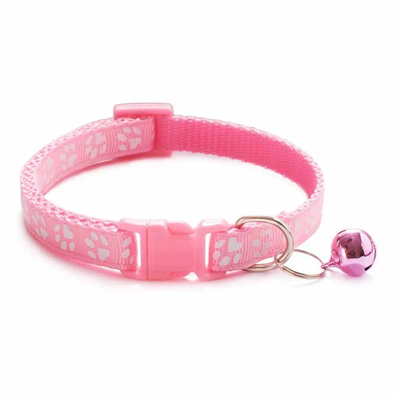Fashion Pets Adjustable Collar – Cute Cartoon Footprint Design with Bell for Dogs & Cats