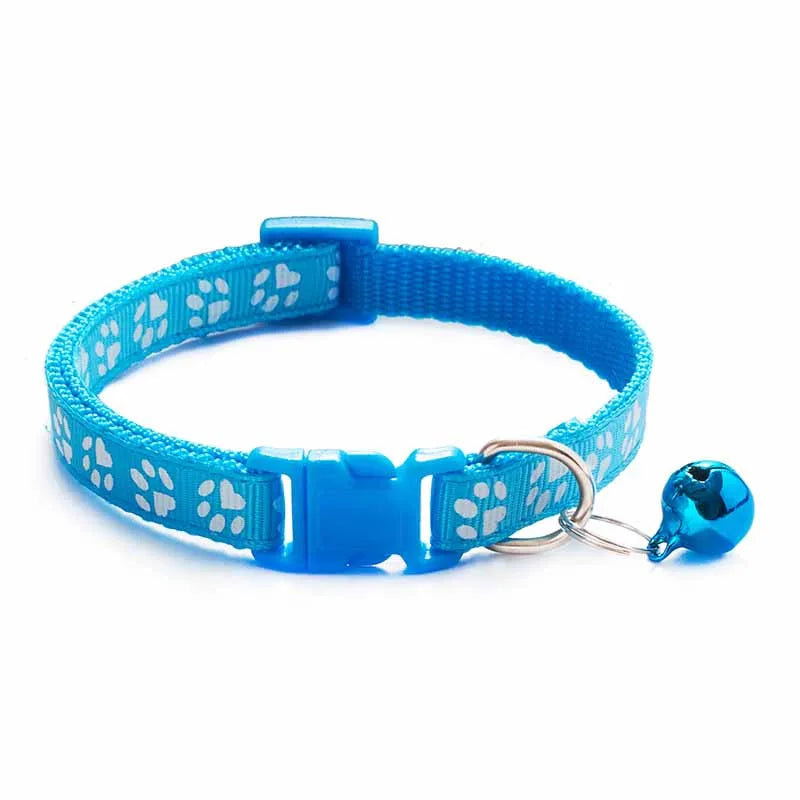 Fashion Pets Adjustable Collar – Cute Cartoon Footprint Design with Bell for Dogs & Cats