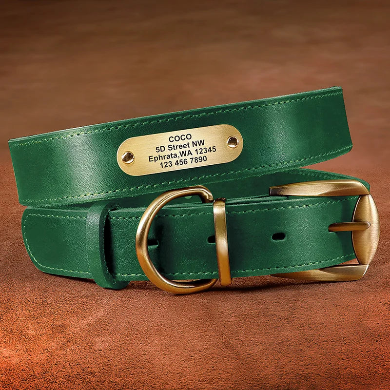 Personalized Real Leather Dog Collar & Leash Sets