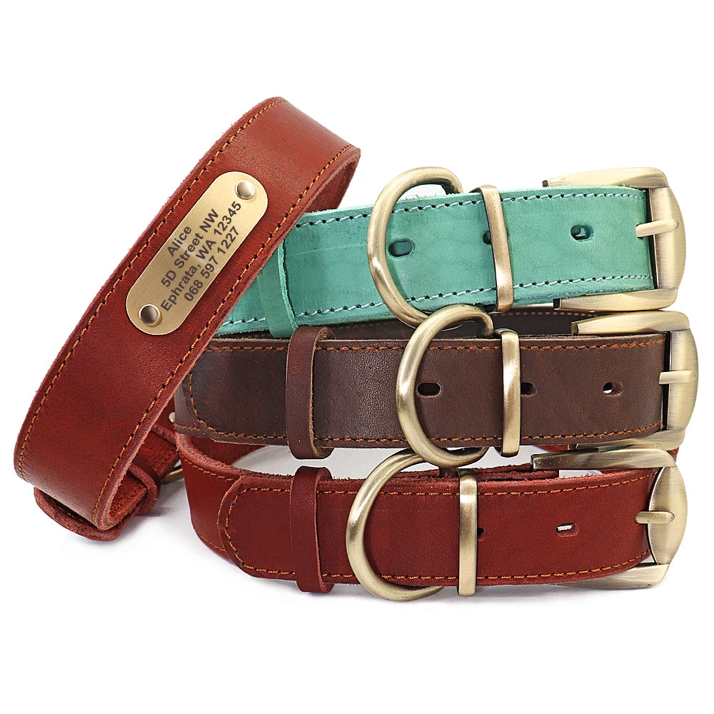 Personalized Real Leather Dog Collar & Leash Sets