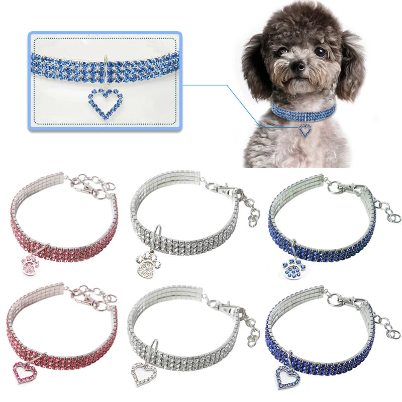 Diamond Pet Collar for Weddings | Shiny Rhinestone Necklace with Heart Pendant for Dogs & Cats |