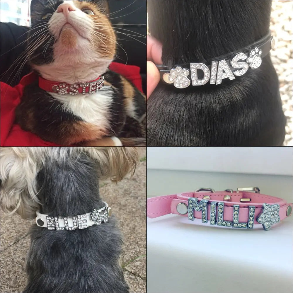 Custom Rhinestone Dog Collars-- Personalized Small Dogs Chihuahua puppy collar Custom Necklace Free Name Charms Pet Accessories My Magnolia Shop