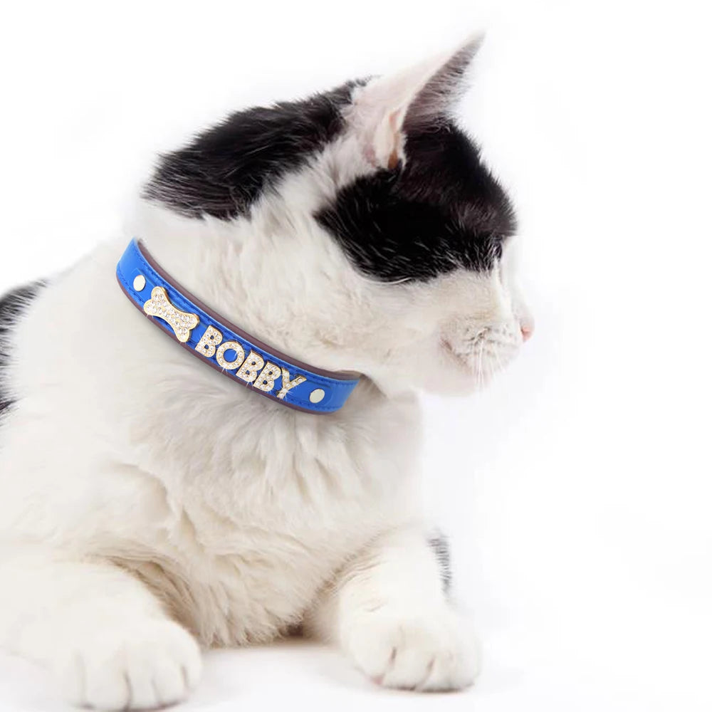 Personalized Rhinestone Dog Collar – Custom Name Collar for Small Dogs & Cats