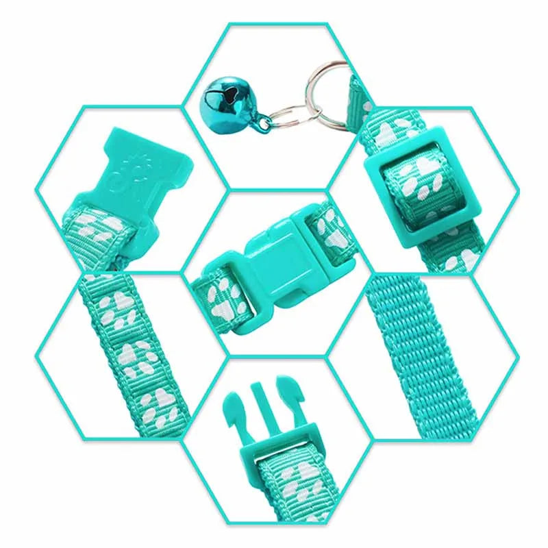 Fashion Pets Adjustable Collar – Cute Cartoon Footprint Design with Bell for Dogs & Cats