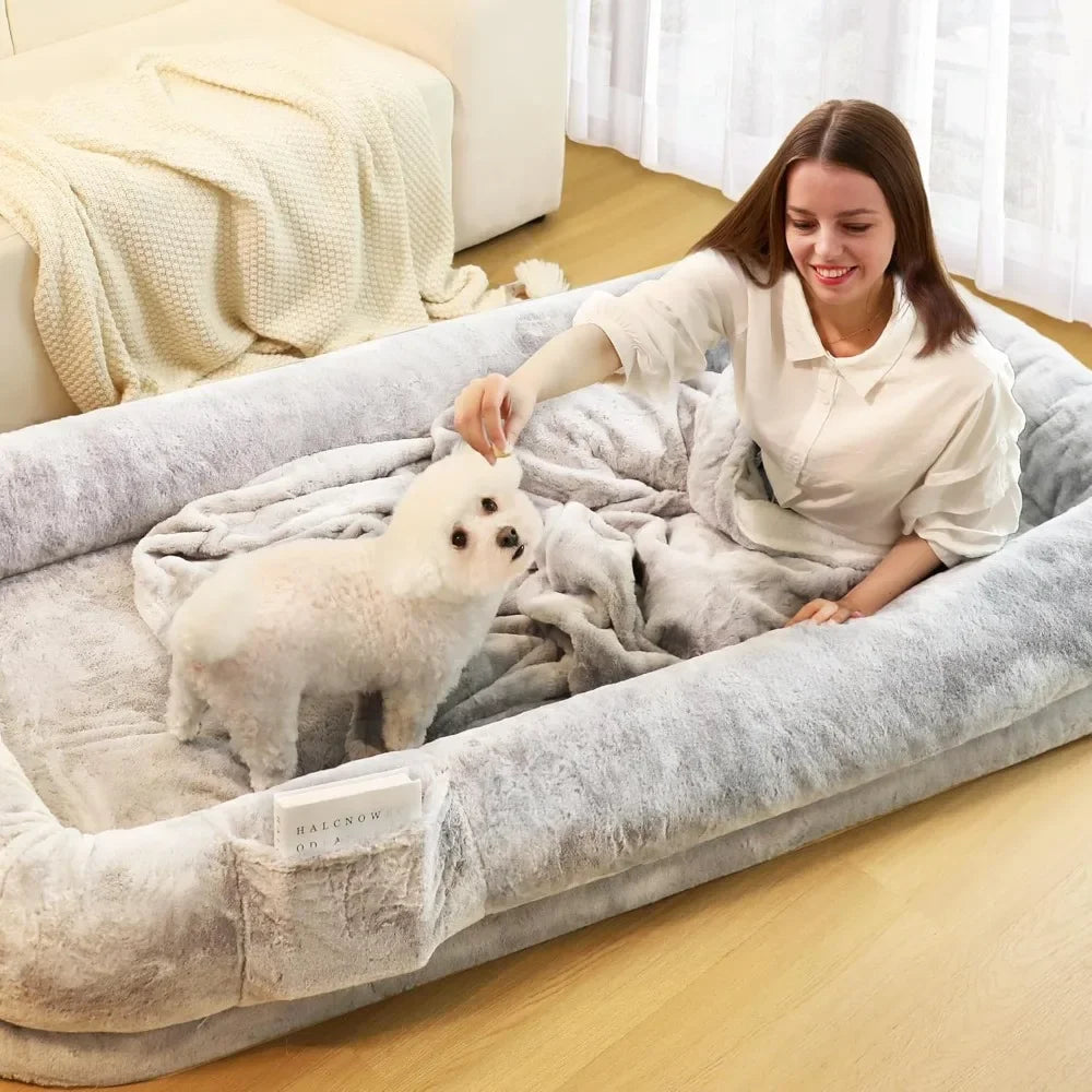 Oversized Human Dog Bed 71” XL – Orthopedic Memory Foam Calming Plush Bed for Adults & Pets