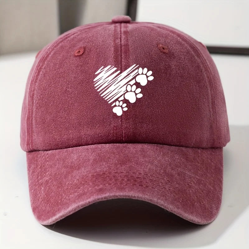 Heart & Paw Print Baseball Cap – Lightweight Durable Dog Lover Hat for Men & Women, Casual Outdoor Pet Parent Cap
