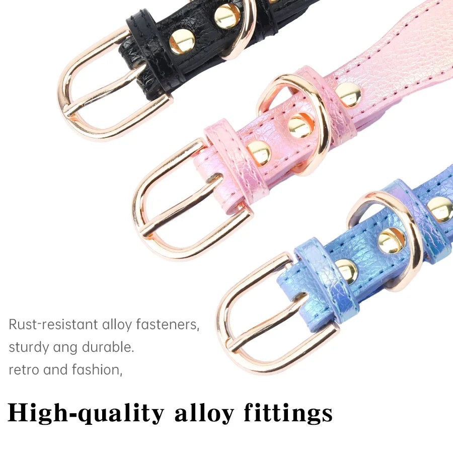 Leather Charm Pet Collar – Shiny Rhinestone Adjustable for Dogs & Cats