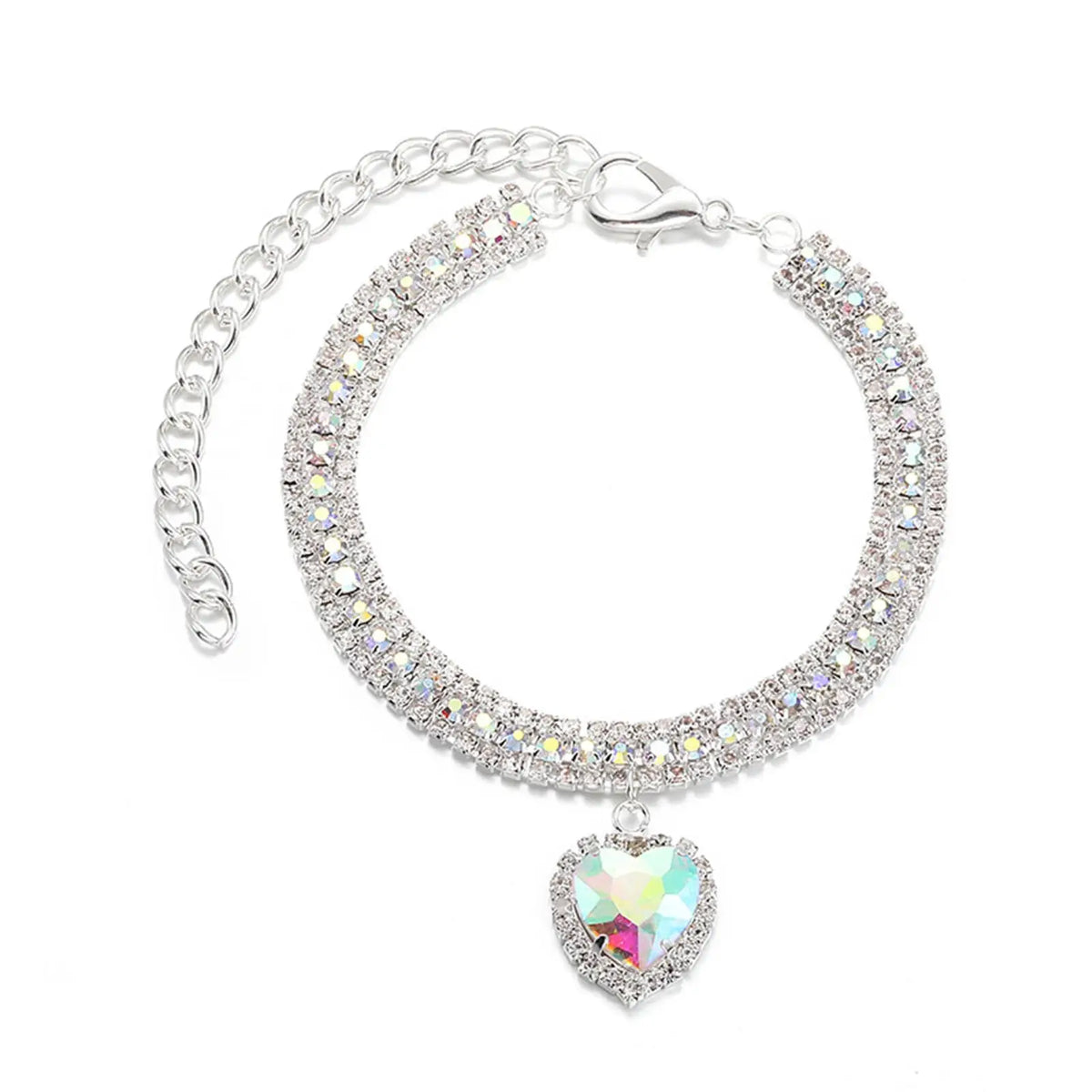 Bling Rhinestone Dog & Cat Necklace Collar – Crystal Heart Diamante Pet Jewelry, Adjustable Puppy & Kitten Wedding Party Accessory XS–L