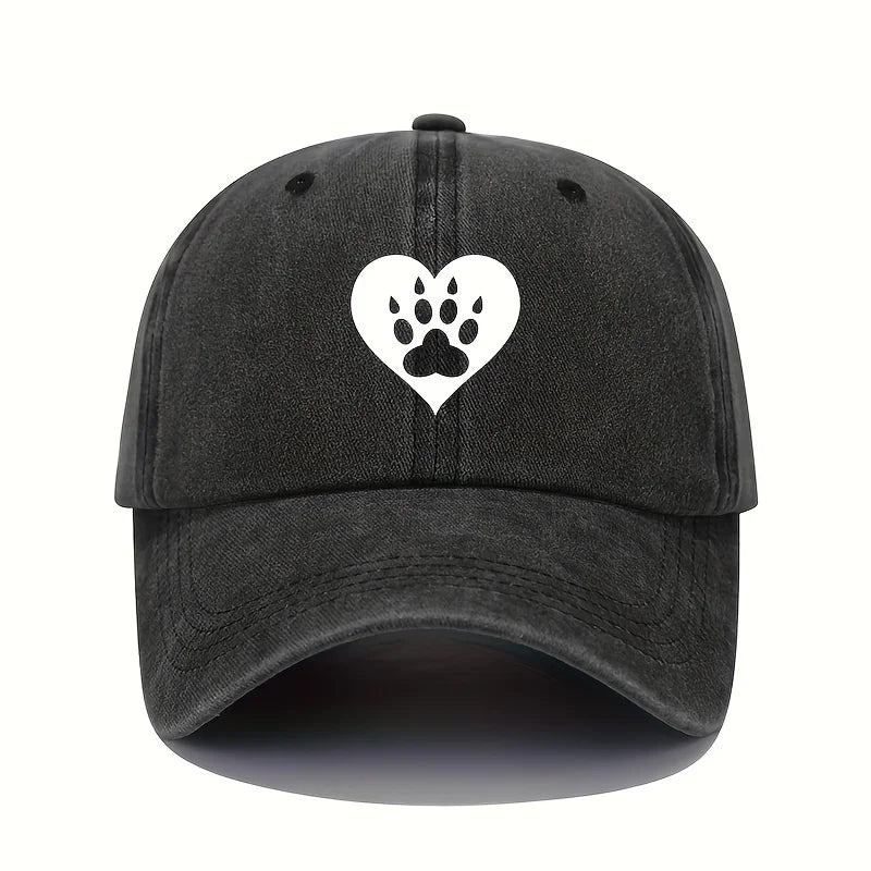 Love & Dog Print Baseball Cap – Retro Washed Cotton Adjustable Hat | Sun Protection Cap for Men & Women