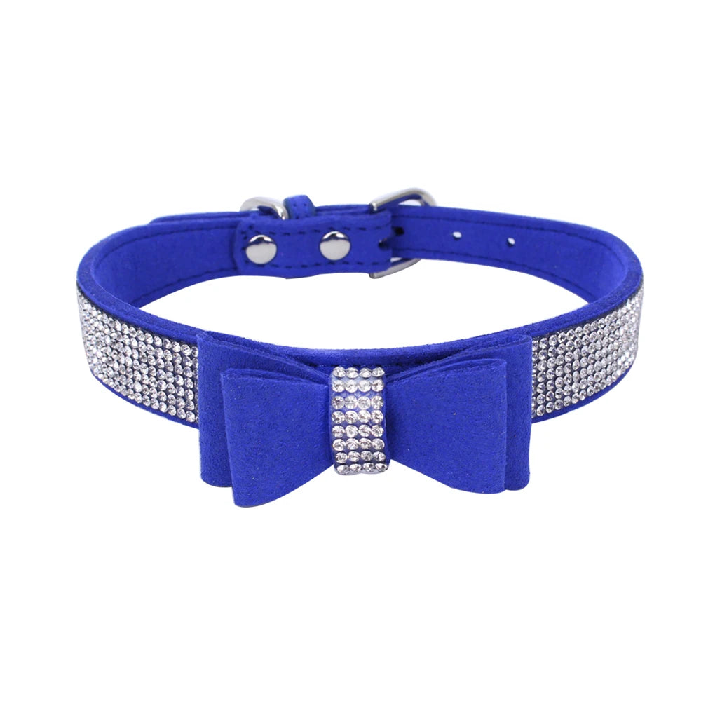 Bling Velvet Dog Collar with Rhinestones – Butterfly Bow Holiday Fashion Collar & Leash Set