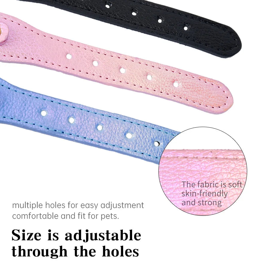 Leather Charm Pet Collar – Shiny Rhinestone Adjustable for Dogs & Cats