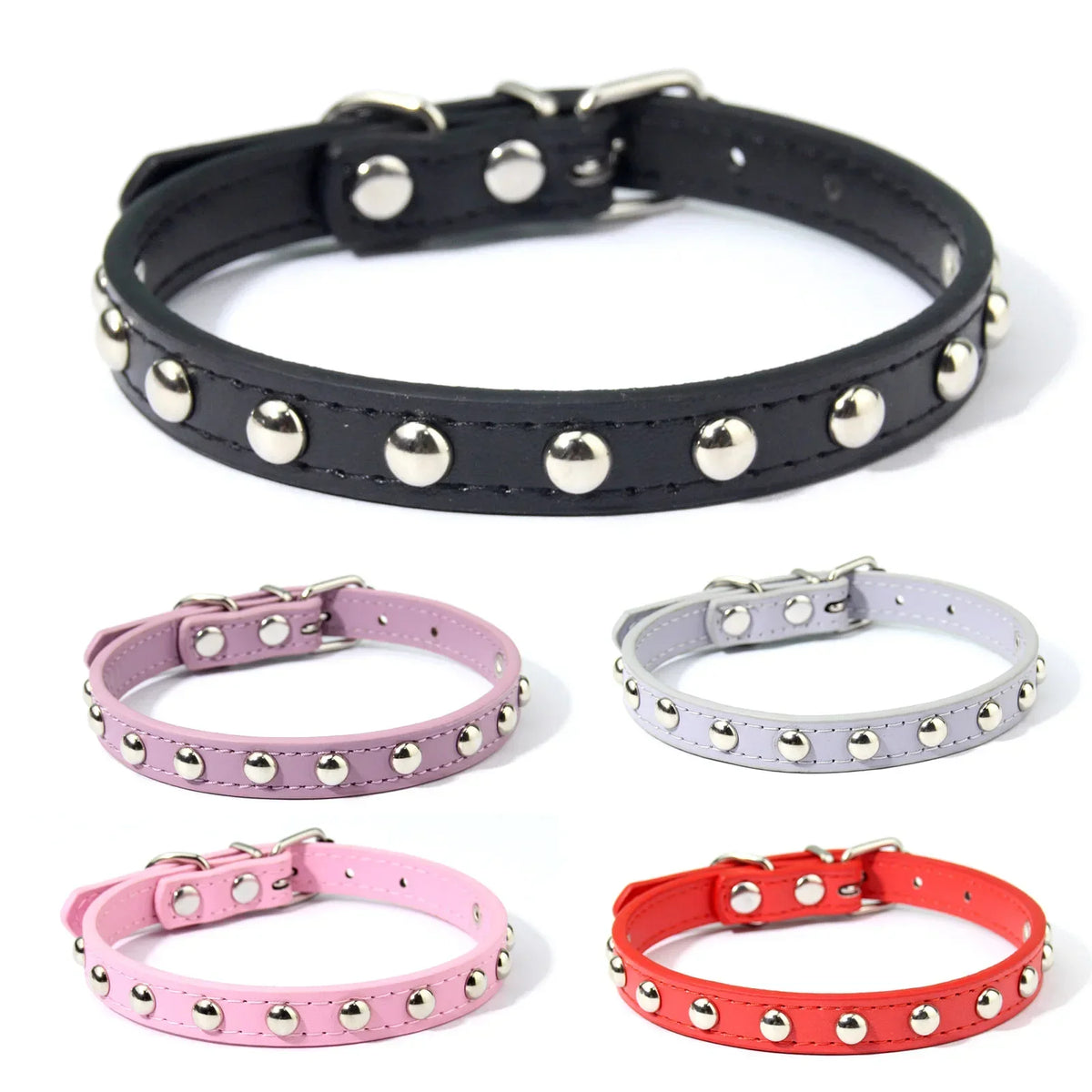 Rivet Anti-Bite Leather Dog & Cat Collar – Durable Studded Collar - Pet Neck Strap