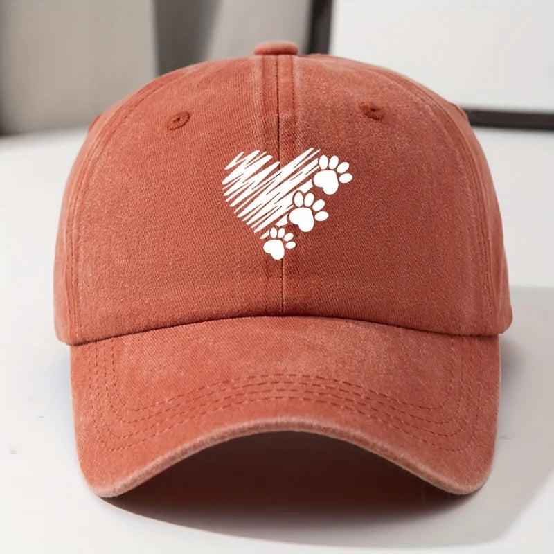 Heart & Paw Print Baseball Cap – Lightweight Durable Dog Lover Hat for Men & Women, Casual Outdoor Pet Parent Cap