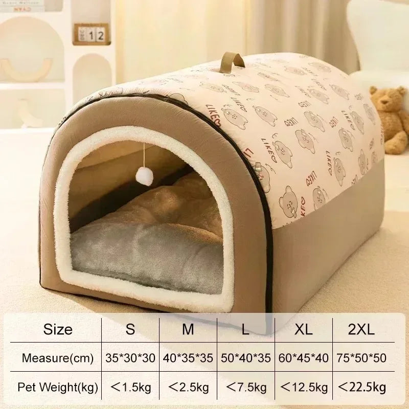 Warm Kennel Winter Dog & Cat House – Washable Detachable Deep Sleep Bed, Cozy Pet Nest for Small Medium Large Pets