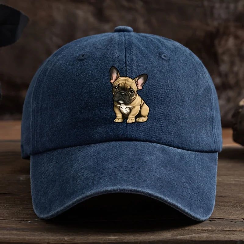 French Bulldog Baseball Cap – Adjustable Vintage Washed Dog Pattern Hat, Sunscreen Outdoor Sports Hat for Men & Women