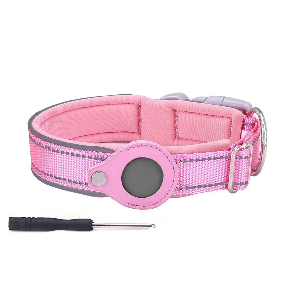 Reflective AirTag Dog Collar – Padded Apple AirTag Holder Case for Dogs, Secure & Comfortable Fit