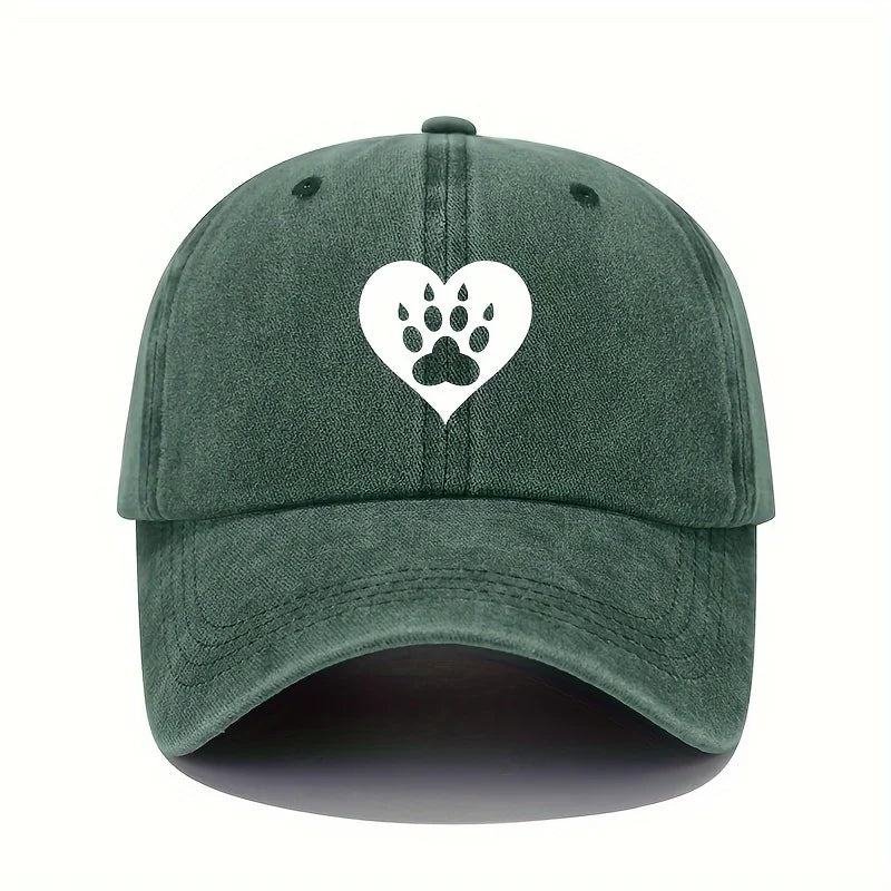 Love & Dog Print Baseball Cap – Retro Washed Cotton Adjustable Hat | Sun Protection Cap for Men & Women