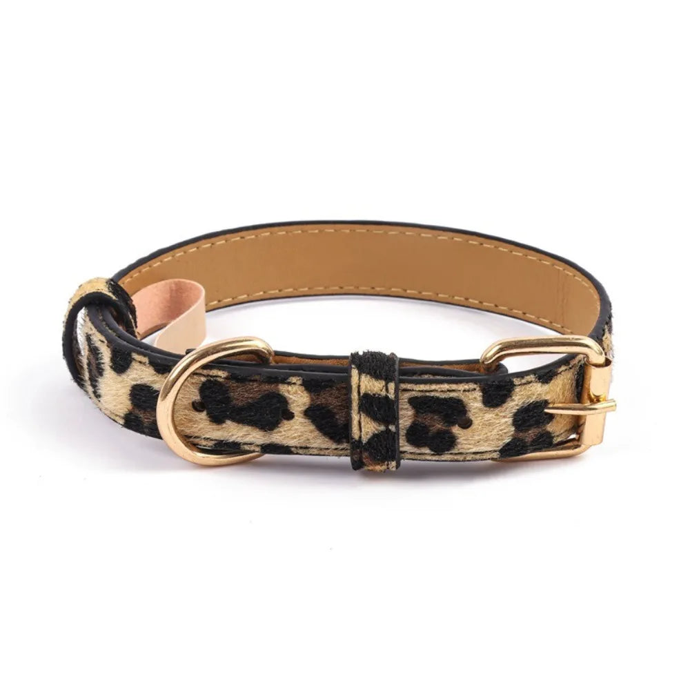 Trendy Leopard Print Dog Collar – Wear-Resistant PU Leather, Adjustable Pet Collar for Small & Medium Dogs