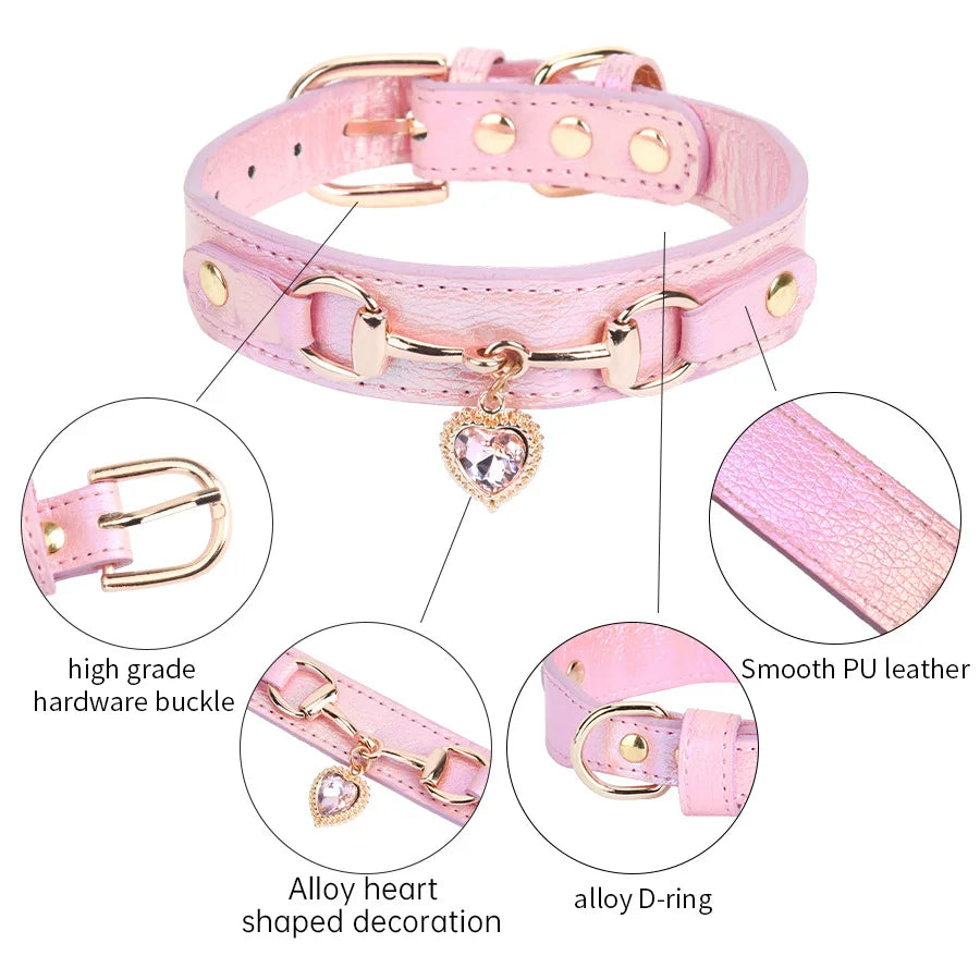 Leather Charm Pet Collar – Shiny Rhinestone Adjustable for Dogs & Cats