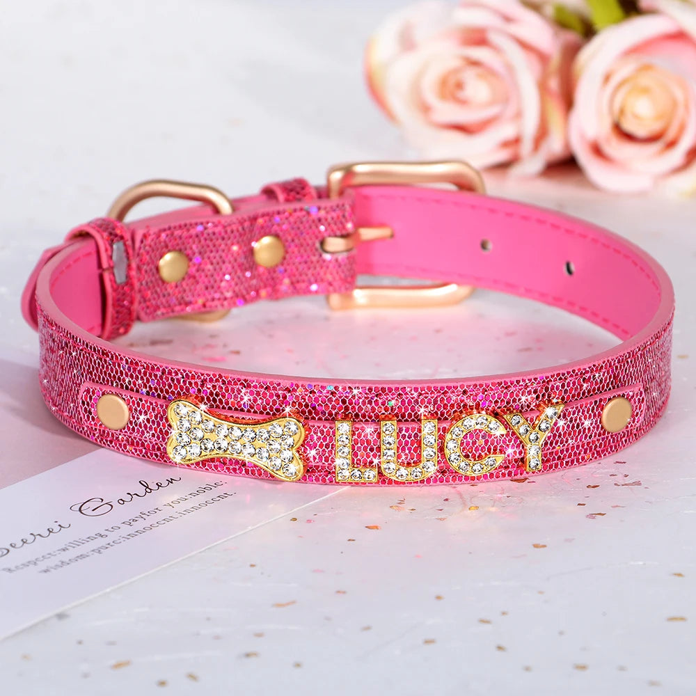 Personalized Rhinestone Dog Collar – Custom Name Collar for Small Dogs & Cats