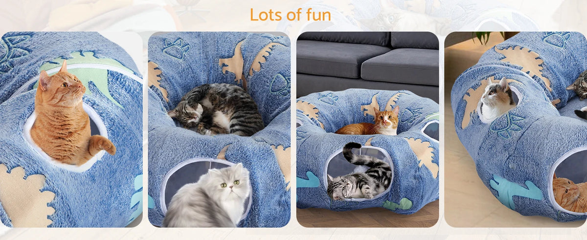 Cat Tunnel Bed for Indoor Cats – Foldable Plush Donut Tunnel with Glow-in-the-Dark Design