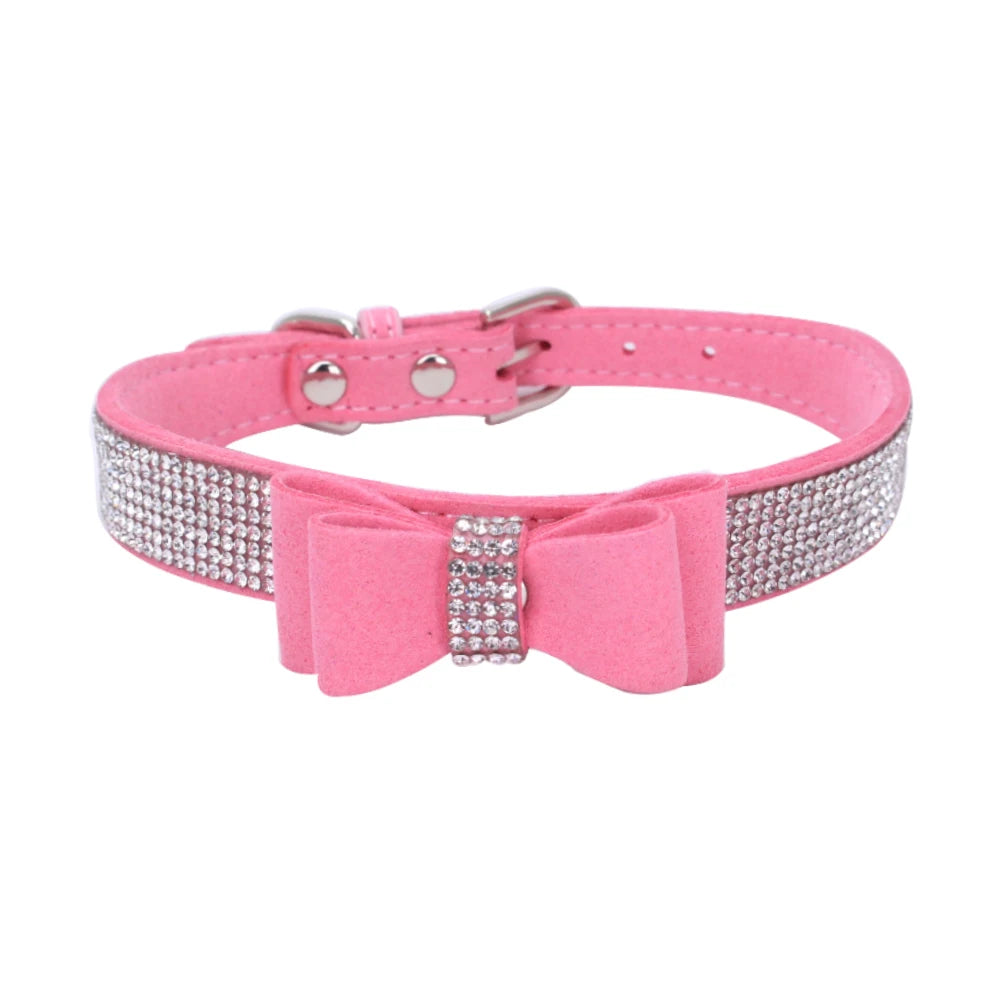 Bling Velvet Dog Collar with Rhinestones – Butterfly Bow Holiday Fashion Collar & Leash Set