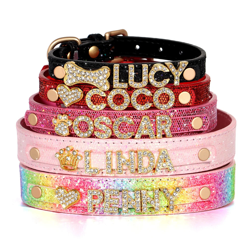 Personalized Rhinestone Dog Collar – Custom Name Collar for Small Dogs & Cats