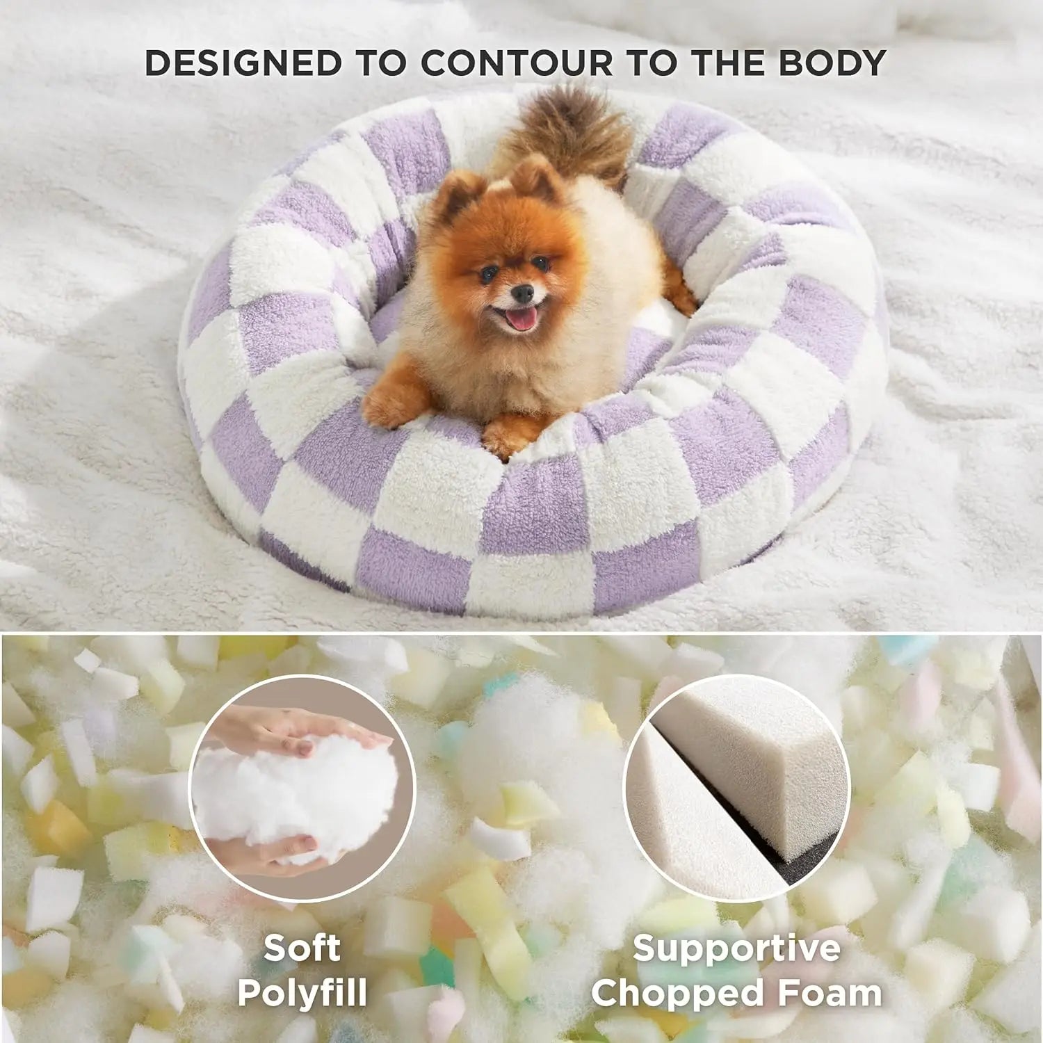 Luxury Round Calming Donut Pet Bed – Plush Washable Cat & Dog Bed with Cute Prints