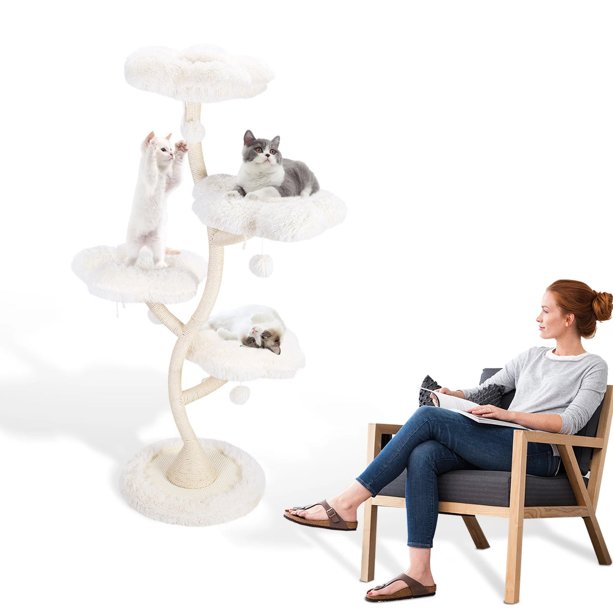 Flower-Shaped Cat Tree Tower with Bed – Multi-Layer Cat Shelf & Iron Art Climbing Frame for Indoor Cats
