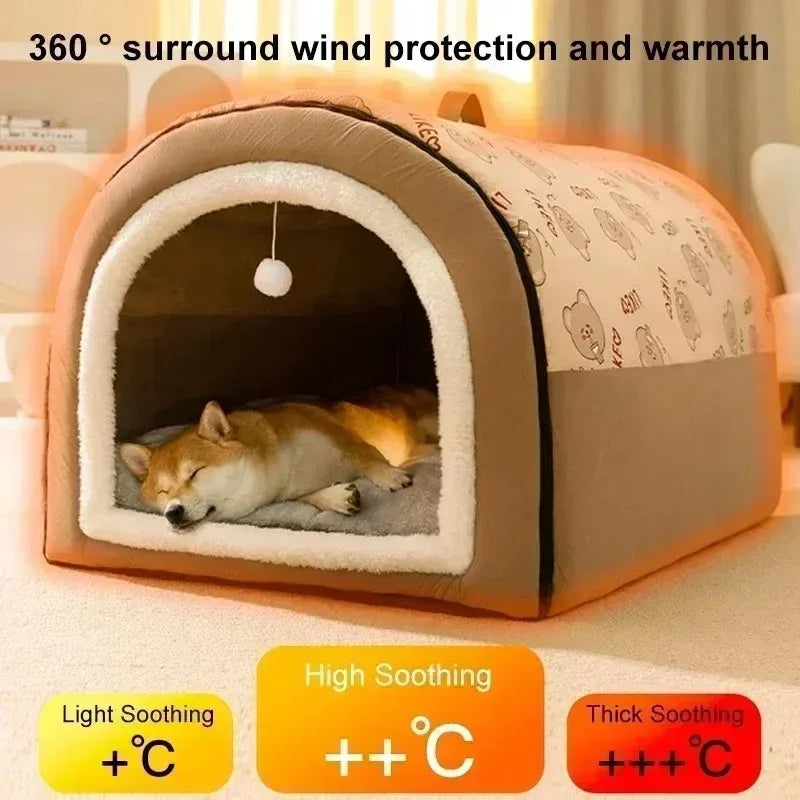 Warm Kennel Winter Dog & Cat House – Washable Detachable Deep Sleep Bed, Cozy Pet Nest for Small Medium Large Pets