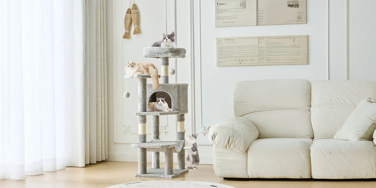 Tall Multi-Cat Climbing Cat Tree Tower – 44" Indoor Cat Furniture with Sisal Scratching Posts & Cozy Pet House
