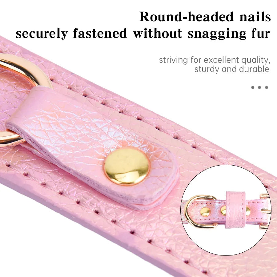 Leather Charm Pet Collar – Shiny Rhinestone Adjustable for Dogs & Cats