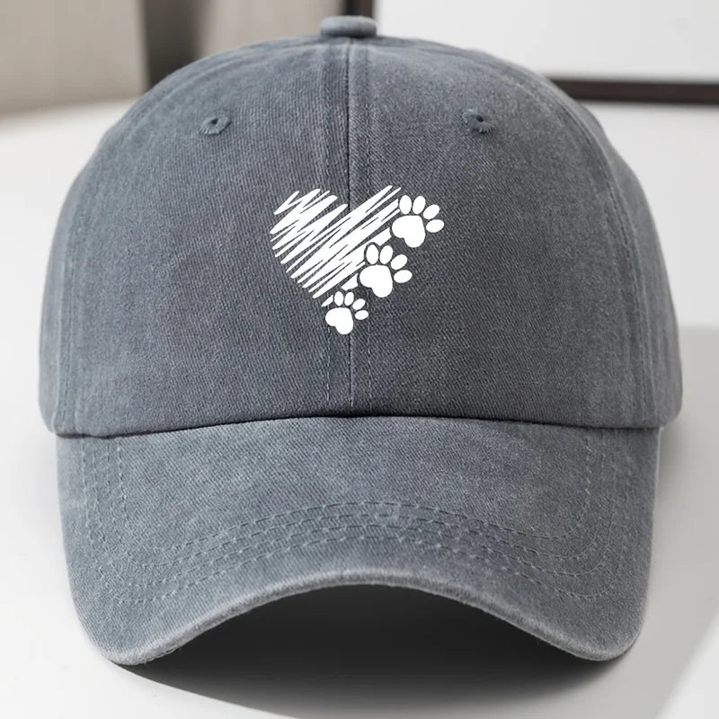 Heart & Paw Print Baseball Cap – Lightweight Durable Dog Lover Hat for Men & Women, Casual Outdoor Pet Parent Cap