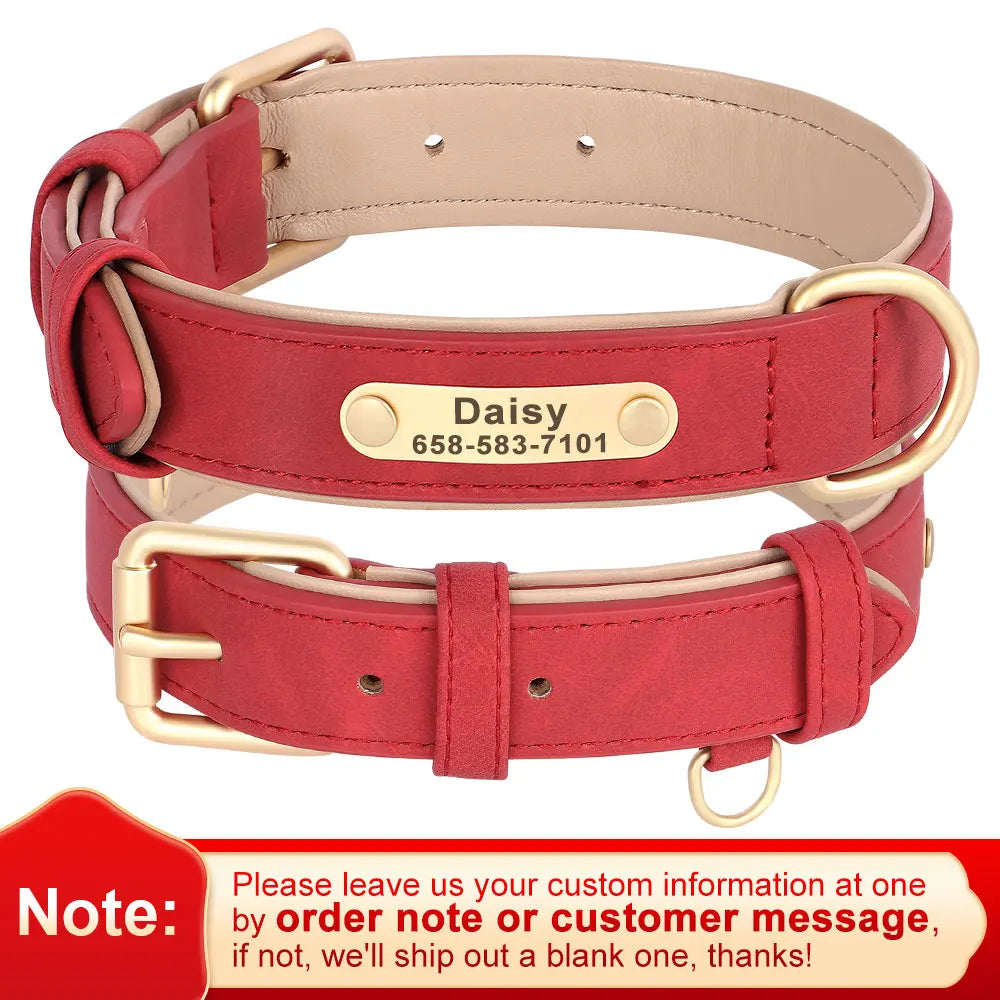 Personalized Safety Leather Dog Collar & Leash Set – Free Engraving