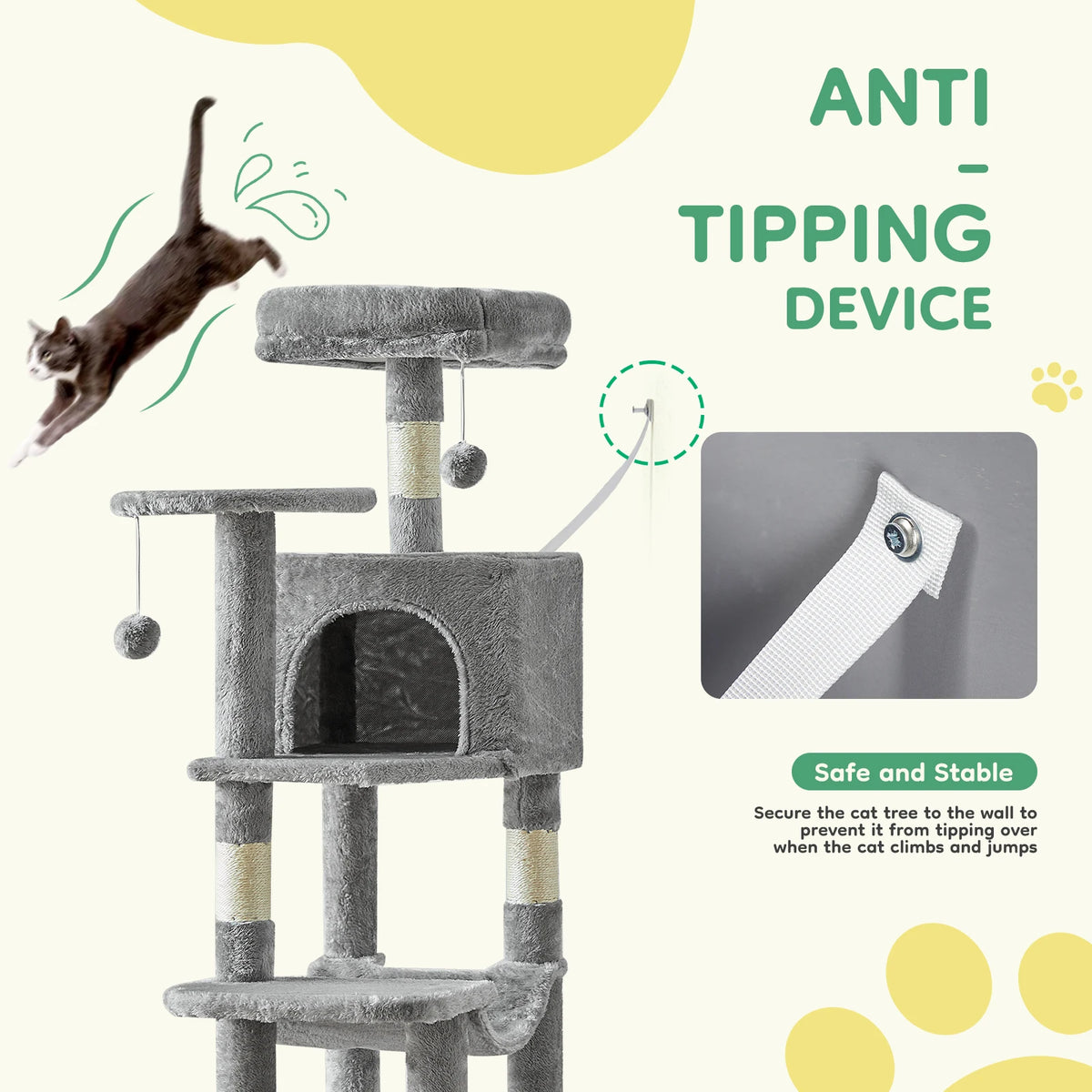 Tall Multi-Cat Climbing Cat Tree Tower – 44" Indoor Cat Furniture with Sisal Scratching Posts & Cozy Pet House