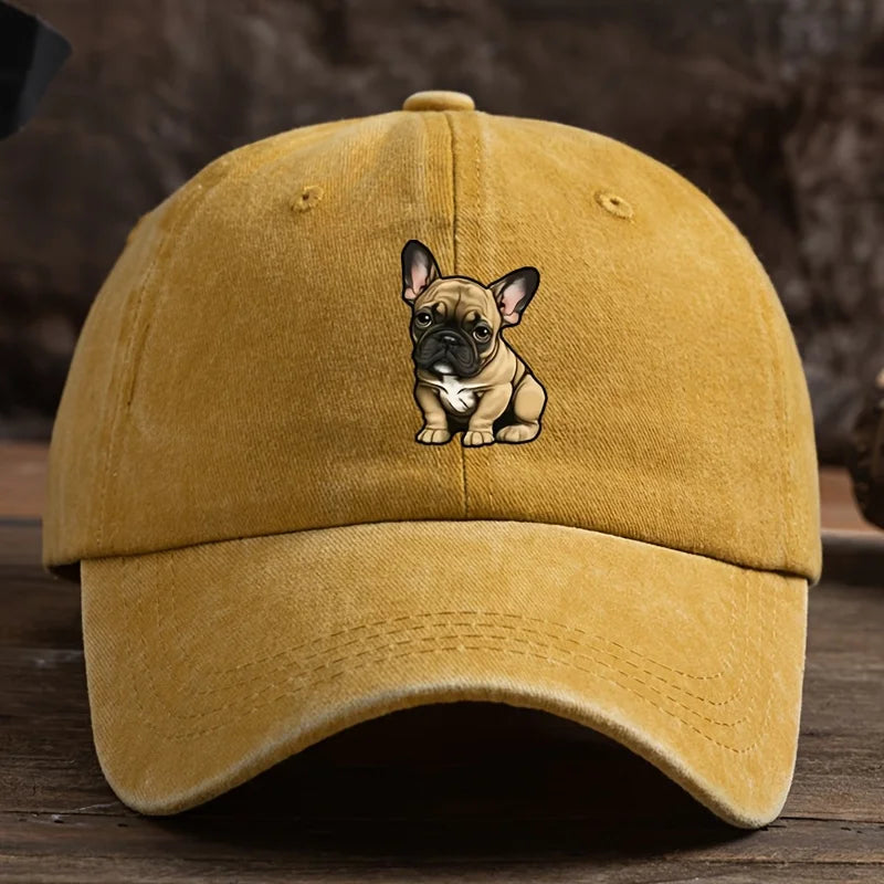 French Bulldog Baseball Cap – Adjustable Vintage Washed Dog Pattern Hat, Sunscreen Outdoor Sports Hat for Men & Women