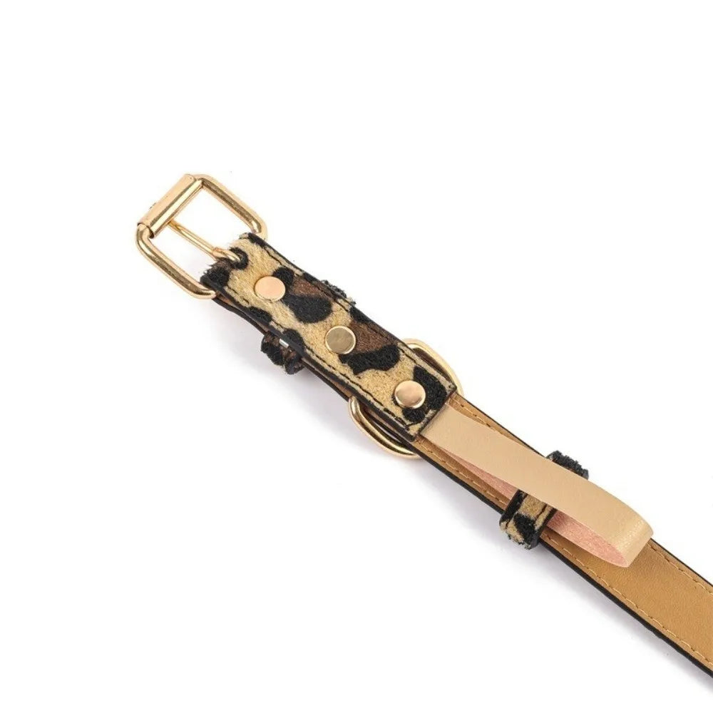 Trendy Leopard Print Dog Collar – Wear-Resistant PU Leather, Adjustable Pet Collar for Small & Medium Dogs