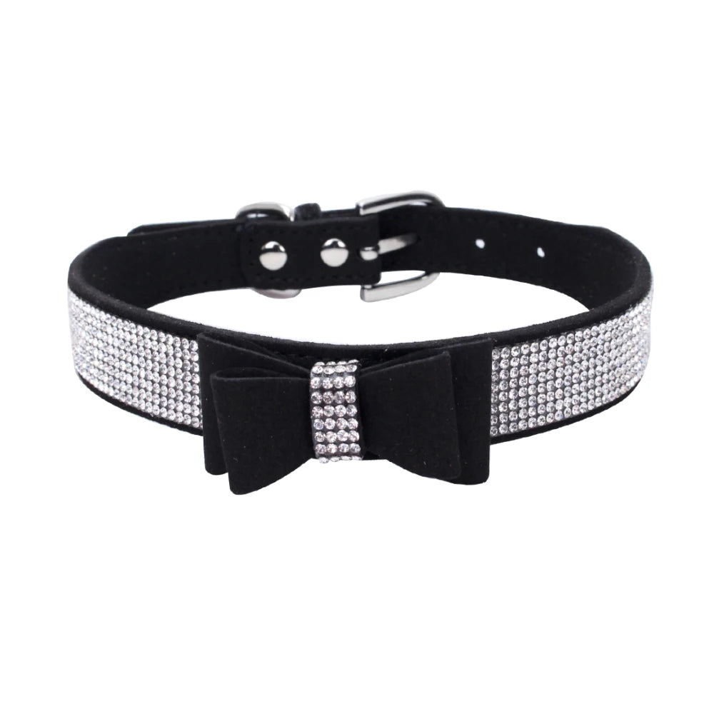 Bling Velvet Dog Collar with Rhinestones – Butterfly Bow Holiday Fashion Collar & Leash Set