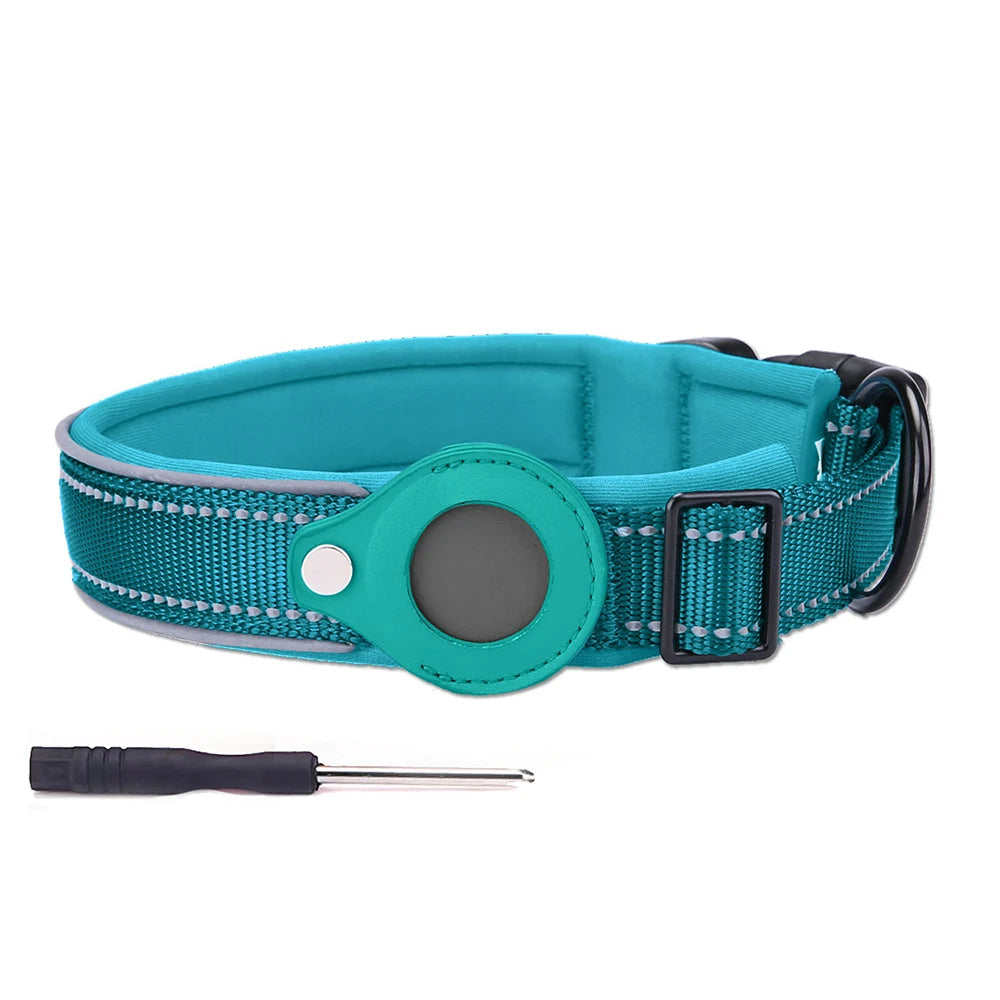 Reflective AirTag Dog Collar – Padded Apple AirTag Holder Case for Dogs, Secure & Comfortable Fit