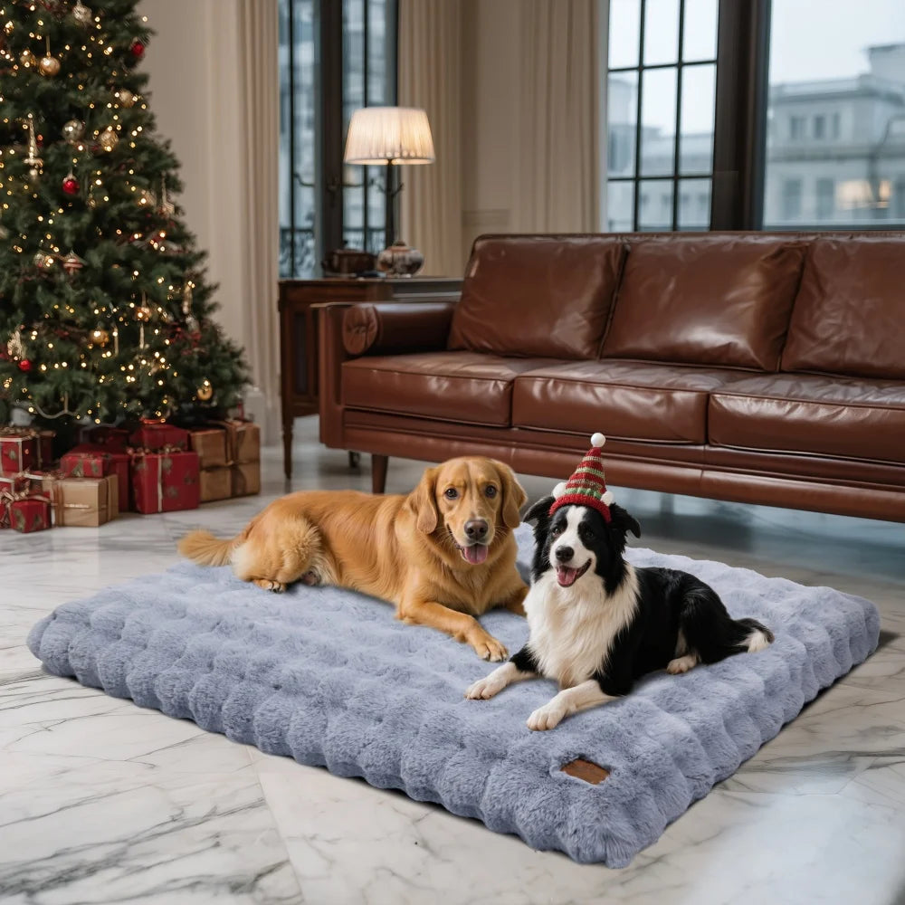 Ultra Plush Dog Bed - Washable Crate Mat for Large Dogs – Soft Pet Cushion Mattress, Anti-Slip Puppy Bed, Cozy Kennel Pad
