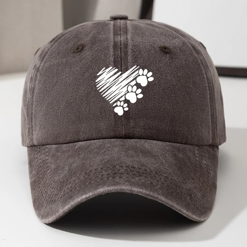 Heart & Paw Print Baseball Cap – Lightweight Durable Dog Lover Hat for Men & Women, Casual Outdoor Pet Parent Cap