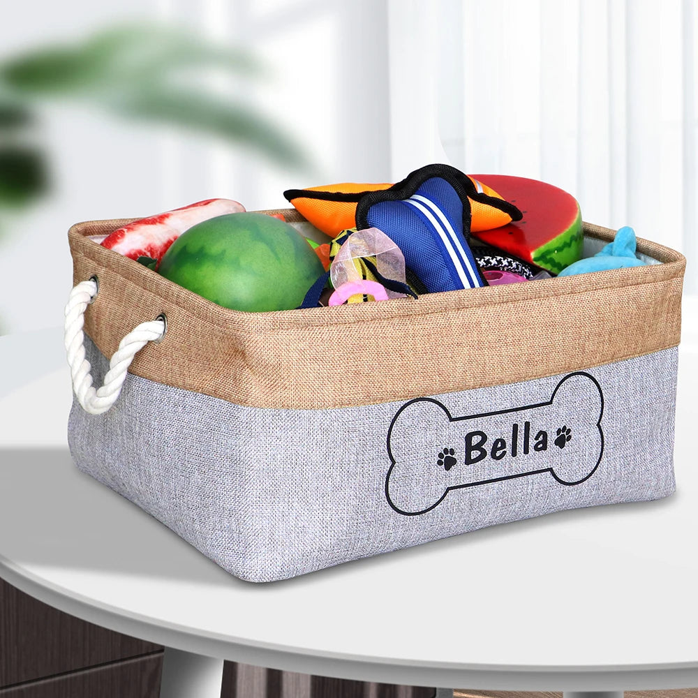 Personalized Pet Puppy Storage Basket – Custom Dog Toy & Accessory Organizer for Small, Medium & Large Dogs