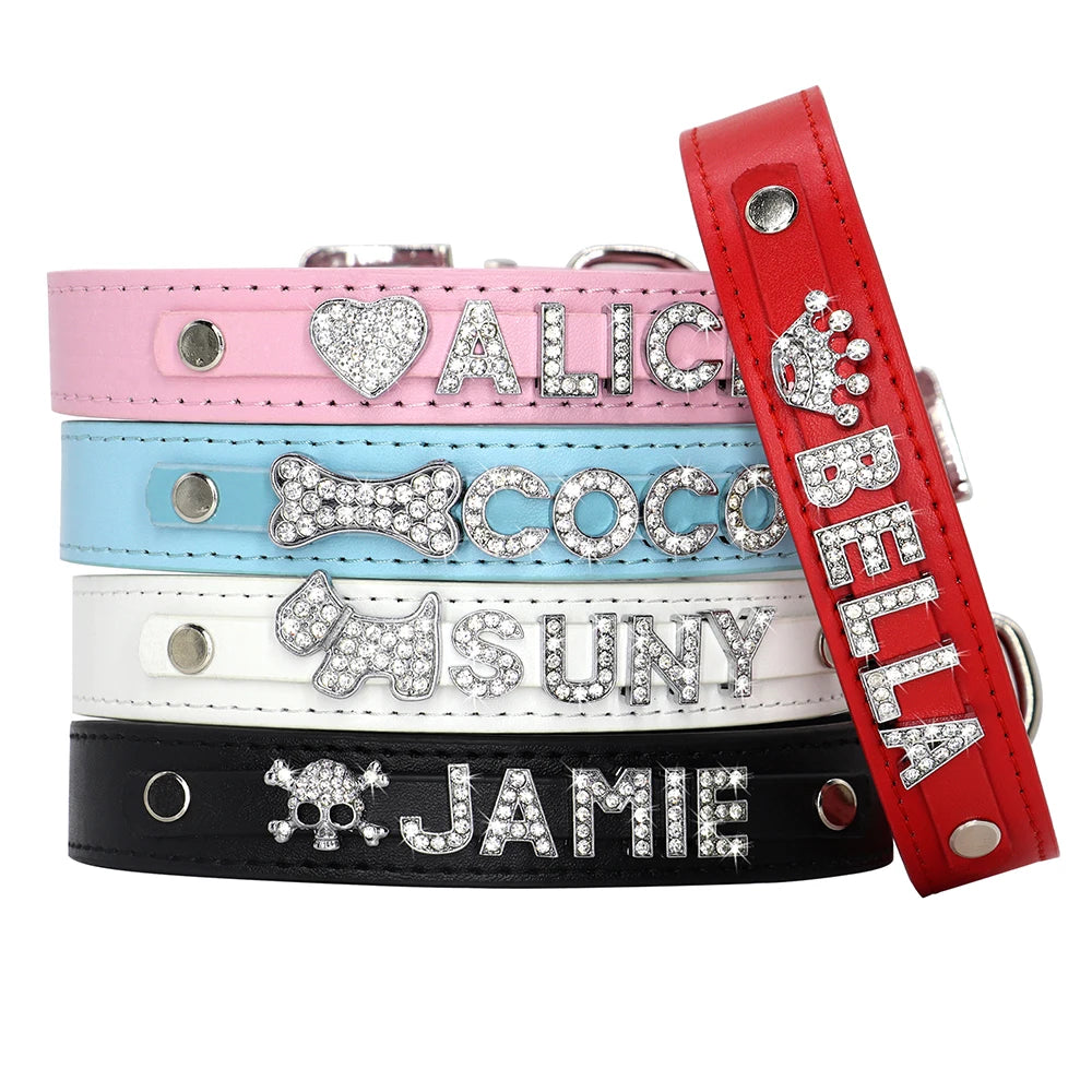 Personalized Rhinestone Dog Collar – Custom Name Collar for Small Dogs & Cats