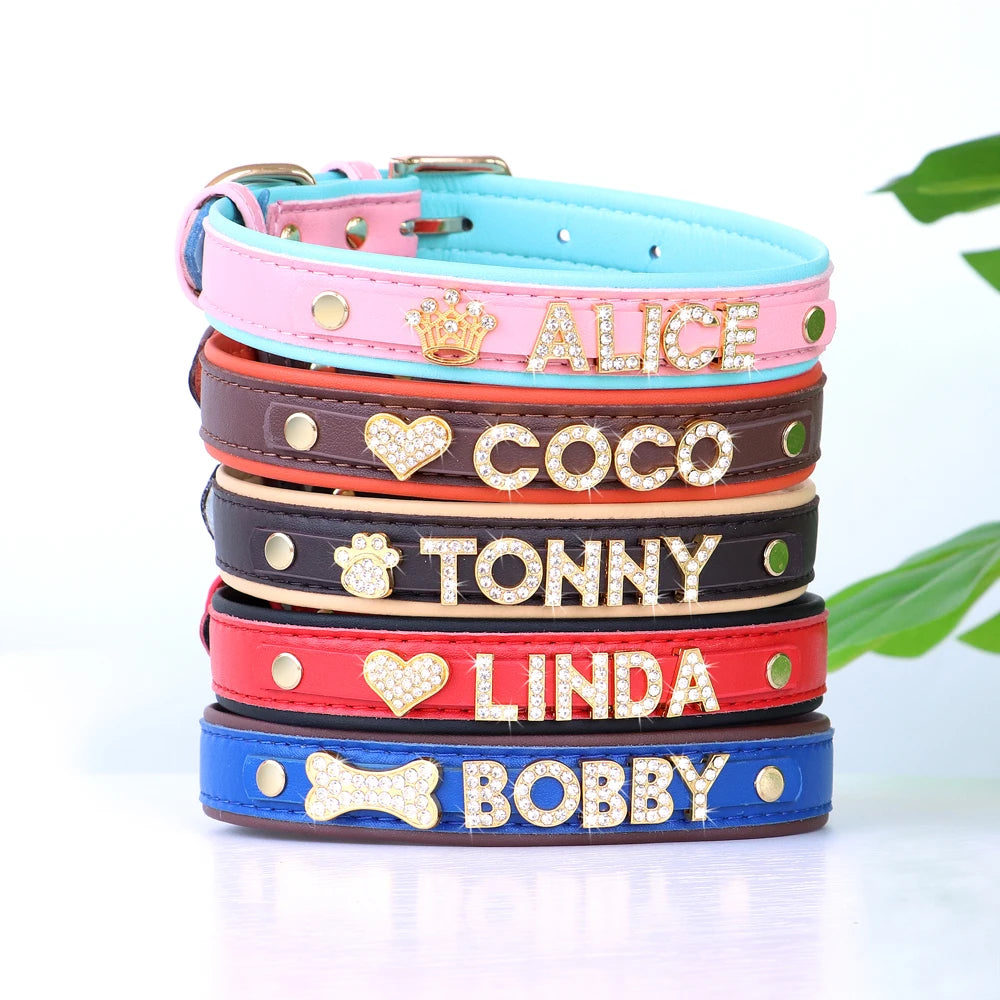 Personalized Rhinestone Dog Collar – Custom Name Collar for Small Dogs & Cats