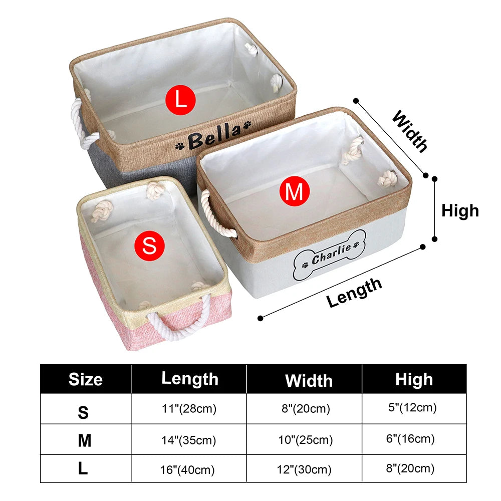 Personalized Pet Puppy Storage Basket – Custom Dog Toy & Accessory Organizer for Small, Medium & Large Dogs
